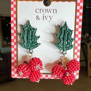 Crown & Ivy Festive Red and Green Earrings Holly Berry